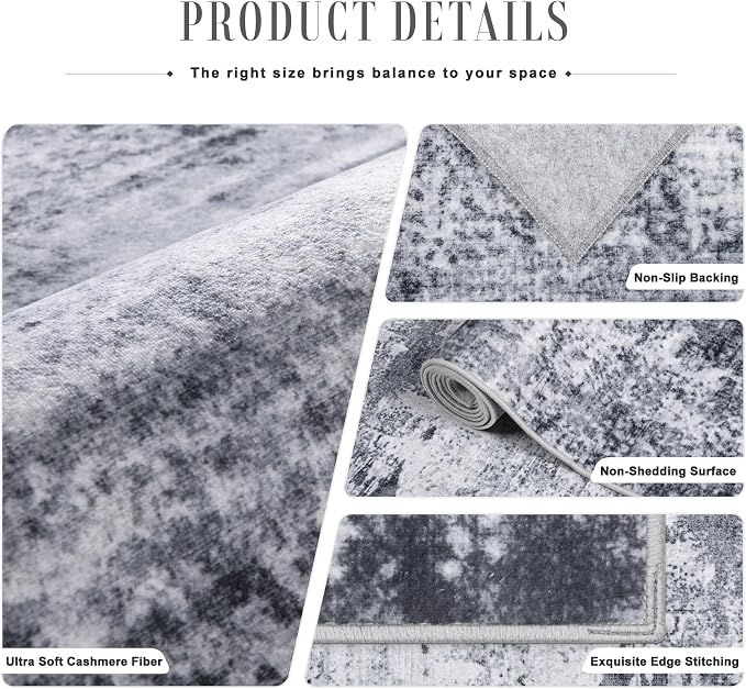 2.6x14 Washable Runner Rug:Modern Abstract Indoor Soft Carpet Grey | For Hallway, Bedroom, Kitchen, Laundry, Bathroom,Door Mat,Modern Abstract,Machine washable,Non-Slip,Stain Resistant,Indoor