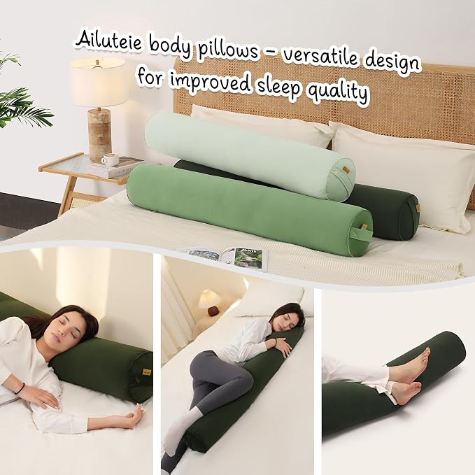 Body Pillow for Adults,Long Round Pillow,Big Cylindrical Pillow,Large Full Bolster Pillows for Side Sleepers (Jade Green, 47.24"*7.87")