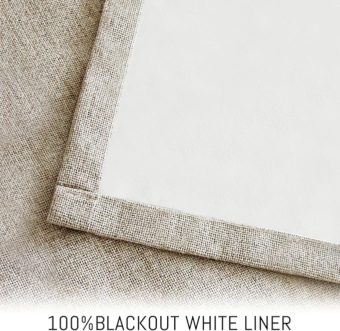 Yakamok Natural Linen Textured Curtains 84 Inches Long for Living Room | 100% Blackout Curtains,Room Darkening Curtains,Thermal Grommet Bedroom Curtain 2 Panels with Greyish White Liner,52W x 84L