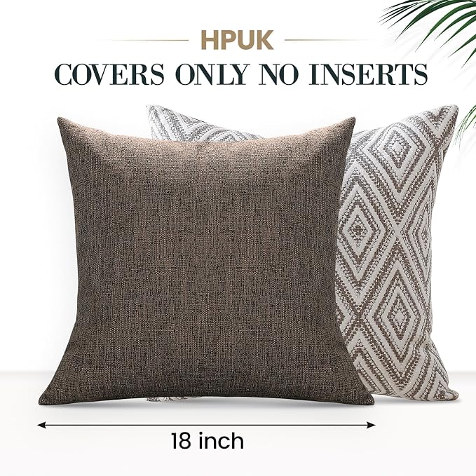 HPUK Throw Pillow Covers 18x18, Set of 4, Natural Couch Pillow Covers | Polyester fabric, patterned and solid designs, hidden zippers, machine washable, for sofas and beds, inserts not included