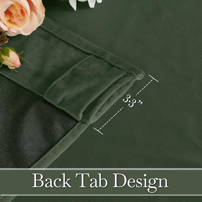 RYB HOME Velvet Curtains 102 inches Long, Extra Long High Ceiling Curtains | Thermal Insulated, Luxurious Home Decor, Curtains for Apartment Loft Large Windows, W52 x L102, Army Green, 2 Panels Set