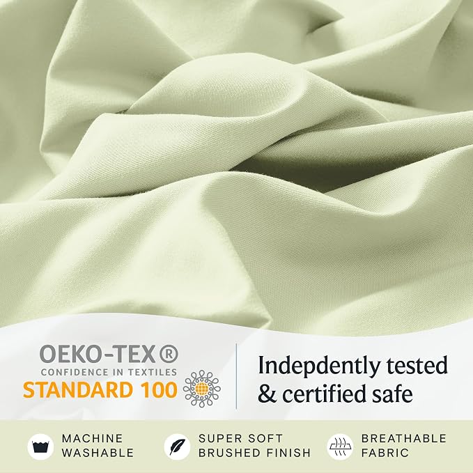 Cal King Size Sheets Set, Cooling & Soft Deep Pocket Bed Sheets, 4PC | LuxClub Silky Fitted Sheet & Pillowcase Sets, Breathable Hotel Luxury Bedding for Mattress Wrinkle Free, Sage Green