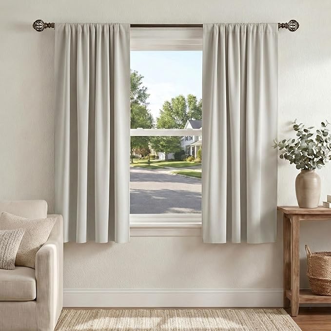 PONY DANCE Cream Blackout(75%,Not 100%) Curtains 63 inch Long for Bedroom | Ivory Rod Pocket Thermal Insulated Room Darkening Living Room Privacy Window Drapes for Nursery, 42 x 63 inch, 2 Panels