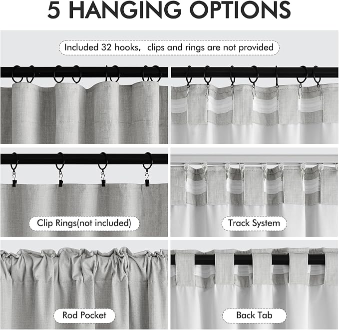 MIULEE 100% Blackout Back Tab Pleat Linen Curtains 50" Wx90 L,Grey | 2 Panels,Thick Faux Linen,Textured Drapes,with Hooks,for Bedroom Living Room,Black Out,Room Darkening