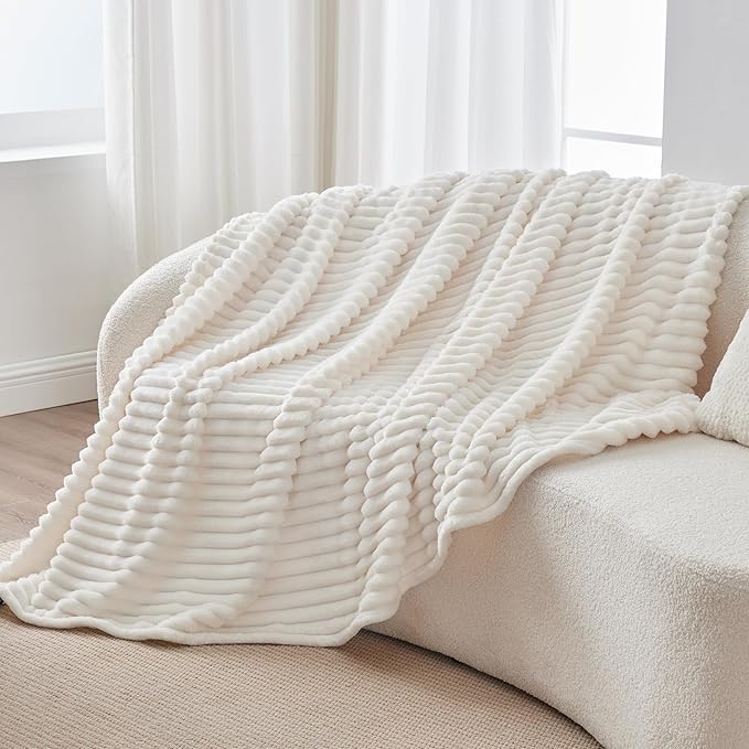 BEDELITE Ribbed Fleece Throw Blanket for Couch, Cream, 50"x60" | Ultra-Soft Plush Fleece, Cozy, Warm Yet Lightweight, Ribbed Texture, Home Decor, Machine Washable, Giftable, All-Season Use