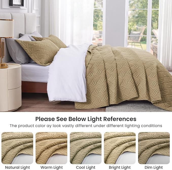 Love's cabin King Size Quilt Bedding Set Camel Bedspreads - Bed Summer Lightweight Bedspread Comforter - Wave Pattern Bedding Coverlet for All Season - 3 Pieces (1 Quilt, 2 Pillow Shams)