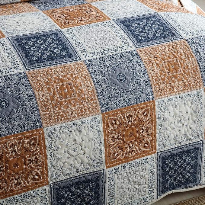 Quilt Bedspread Sets-Color Block Pattern Reversible Coverlet Set,Queen Size