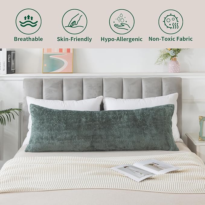 WhatsBedding Memory Foam Body Pillow with Cover, Long Bed Pillow for Adults | Removable Plush Fuzzy Envelope Closure, Firm Support for Side Sleepers, Reading & naps, Large Size Fits All, Relieves Pain