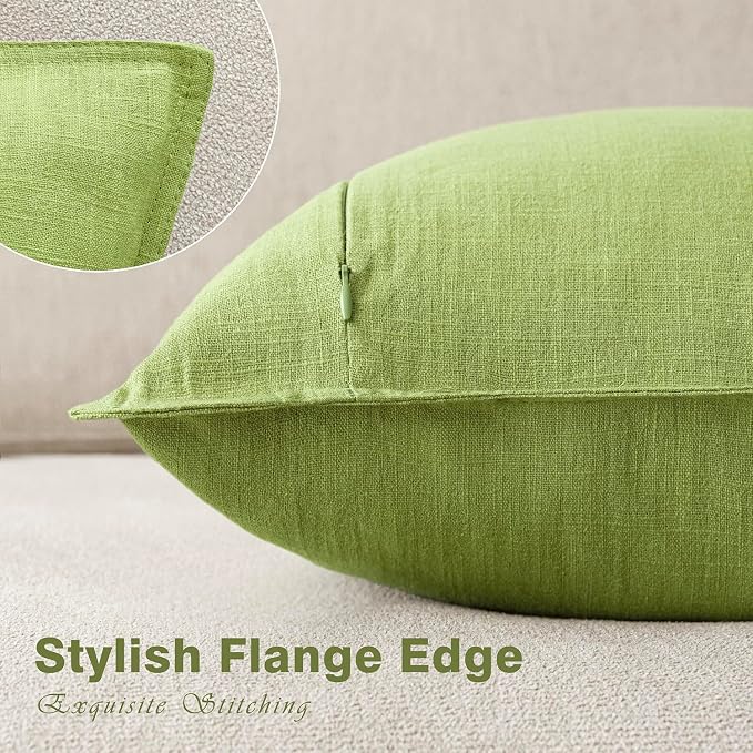 Foindtower Linen Solid Decorative Throw Pillow Covers 24x24 Inch Lush Green | Boho Farmhouse Morden Pillowcase,Pack of 2 Soft Accent Cushion Covers,Rustic Home Decor for Chair Couch Bedroom Living Room
