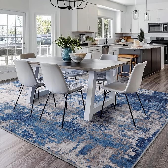 RELEANY Washable Square 8'x8' Area Rug for Living Room Blue Gray | Carpet for Bedroom, Kitchen, Office, Hallway and Entryway, Printed Pattern, Non‑Slip, Soft, Stain‑Resistant, Easy to Clean