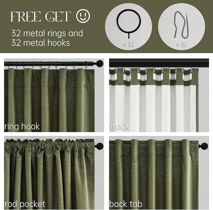 Topfinel Kitchen Curtains 54 Inch Length Linen Blackout Curtains for Small Window Back Tab Rod Pocket Pinch Pleated 100% Black Out Linen Cafe Classroom/Dorm Olive Green Loden(52"x54"x2 Panels)