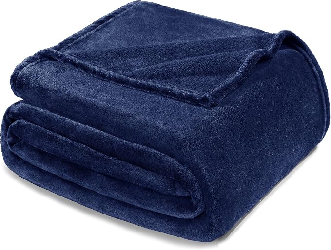 Exclusivo Mezcla Soft Large Fleece Throw Blanket for Couch, Navy Blue | 50x70 Inches, Double-Sided Brushed Flannel, Lightweight Plush Cozy Blanket for Home Decor, All Season, Machine Washable