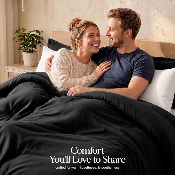 Utopia Bedding 3 Pc Queen Comforter Set, All Season Bedding, Black | Bedding Set Includes Comforter (88x88) Inches, 2 Shams (20x26) Inches. Soft Microfiber Down Alternative, Machine Washable.