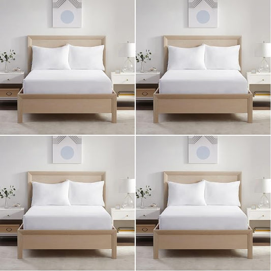 Serta Power Chill Queen Size Waterproof Mattress Cover, Soft and Breathable Cooling Mattress Protector, 15" Elastic Deep Pocket for Secure Fit, White (Pack of 4)