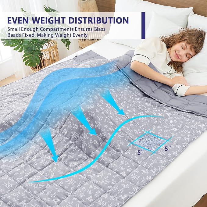 yescool 25 lbs Weighted Blanket Queen Size for Adults (60”x 80”, Dove Grey) Cooling Heavy Blanket for Sleeping Perfect for 240-260 lbs, Winter Thick Breathable Blanket with Premium Glass Bead