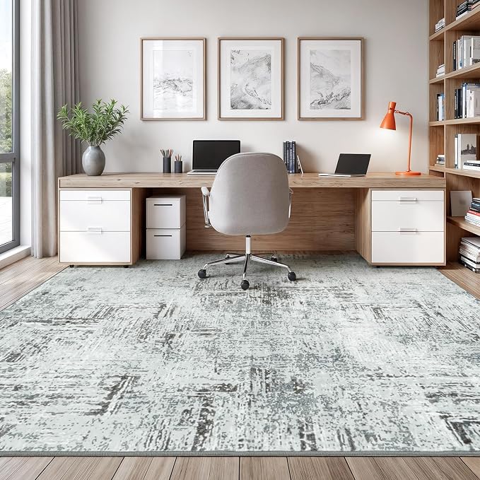 Rugflix 9x12 Area Rugs for Living Room, Washable Blue Grey Large Rug | Machine Washable; Stain-Resistant; Low Pile; Non-Slip; Modern Abstract; Carpet for Bedroom Dining Office Nursery Home