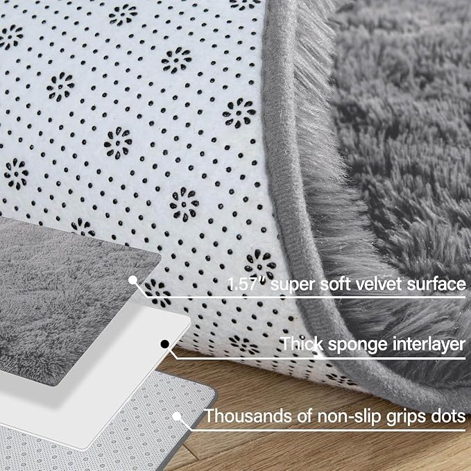 Soft Modern Indoor Large Shaggy Rug for Bedroom Livingroom Dorm Kids Room Home Decorative, Non-Slip Plush Fluffy Furry Fur Area Rugs Comfy Nursery Accent Floor Carpet 5 X 8 Feet, Grey