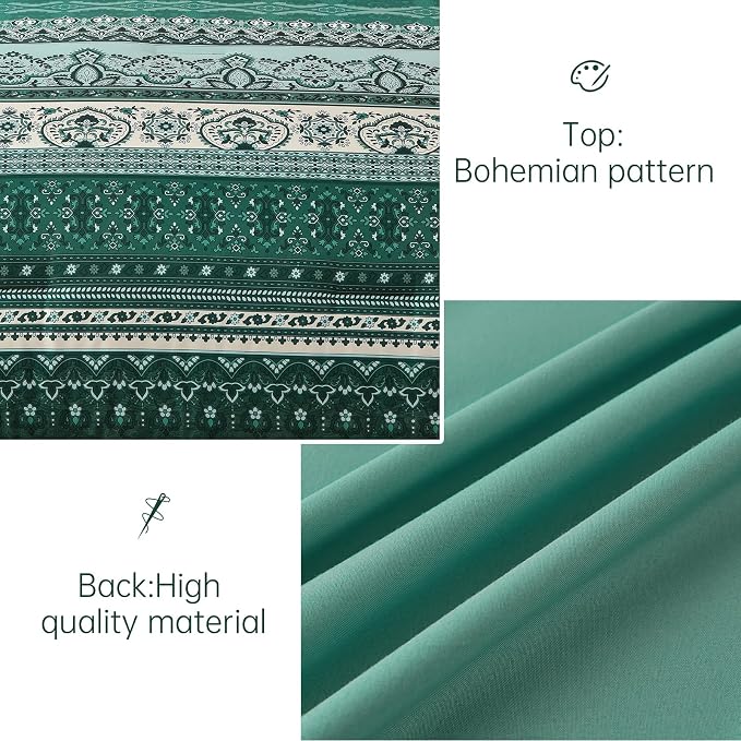 Cottolester Boho Comforter Set King Size,8 Pieces Teal Green Bohemian Striped Bed in a Bag,Paisley Soft Microfiber Bedding Comforter Set