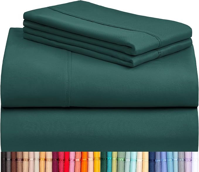 LuxClub King Size Sheets Set, Deep Pocket King Sheets Bed Sheets 4PC, Cooling Sheets King Size Breathable, Soft Hotel Luxury Bedding Wrinkle Free, Silky Fitted Sheet & Pillowcase Sets, Emerald Green | LuxClub Silky Fitted Sheet & Pillowcase Sets, Breat...