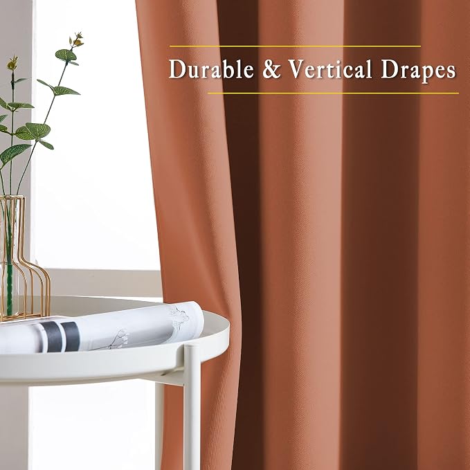 NICETOWN Blackout Window Curtains 72 inches Long, Thermal Insulated Grommet Room Darkening Window Treatments for Bedroom/Living Room, Burnt Orange, Set of 2, W37 x L72