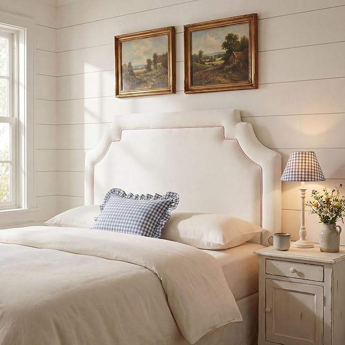 Modway Magnolia King Size Stain-Resistant Performance Velvet Headboard in Alabaster Pink - Padded Cushioned Headboard with Adjustable Mounting Positions