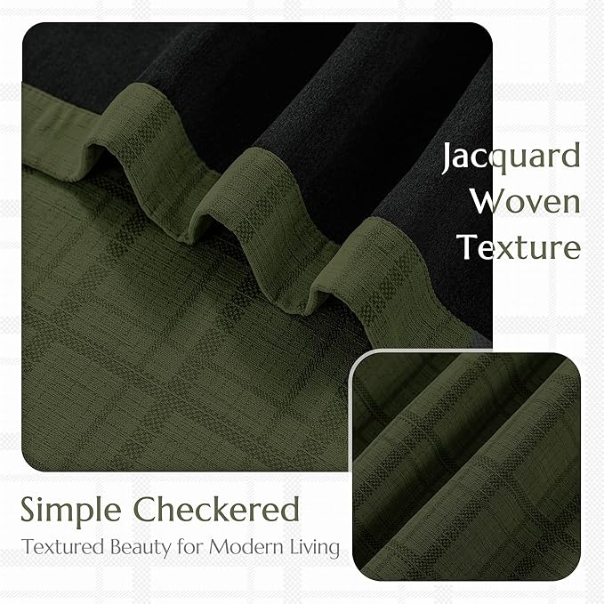 Beauoop Green Plaid Jacquard Blackout Curtains for Bedroom 52x84 2 Panels | Gingham Checkered Room Darkening Drapes for Living Room 84 Inch Long Thermal Insulated Soundproof Window treatment Grommet