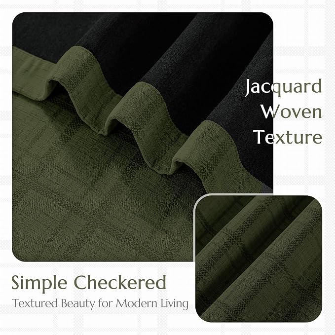 Beauoop Green Plaid Jacquard Blackout Curtains for Bedroom 52x108 2 Panels | Gingham Checkered Room Darkening Drapes for Living Room 108 Inch Long Thermal Insulated Soundproof Window treatment Grommet