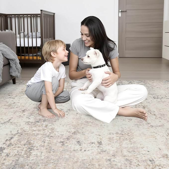 2.6x10 Washable Runner Rug:Modern Abstract Soft Carpet Brown Beige | For Hallway, Bedroom, Kitchen, Laundry, Bathroom,Door Mat,Modern Abstract,Machine washable,Non-Slip,Stain Resistant,Indoor