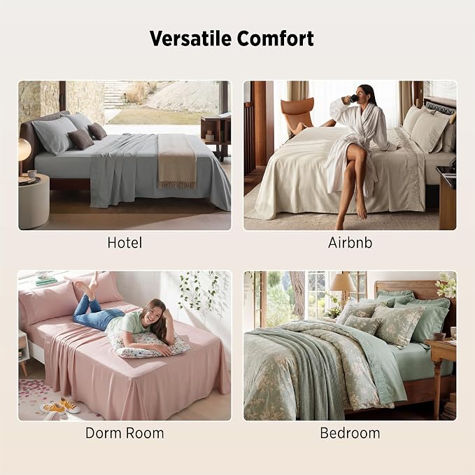 Bedsure Queen Sheet Set - 4 Pieces Soft, Breathable, Cooling Bed Sheets | Hotel Luxury Bedding, Oeko-Tex , Easy Care, Deep Pocket, Fade Resistant, Shrink Resistant, Sturdiness, Emboss Design