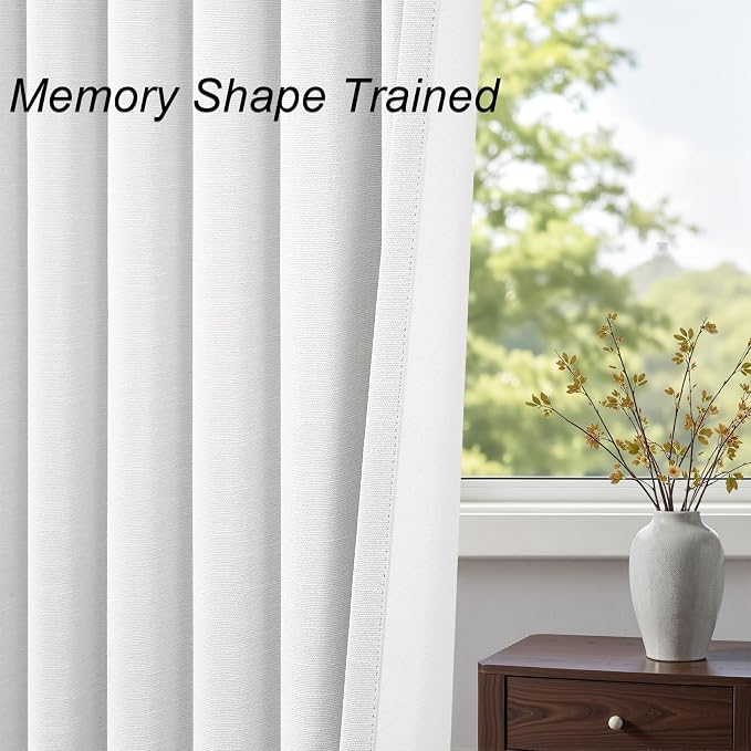 Topfinel Snow White Linen Blackout 120 Inch Curtains for Large Living Room 2 Panels Set Back Tab Drapes Farmhouse Thermal Insulated Full Black Out Curtains 120 Length High Ceiling to Floor 52Wx120L