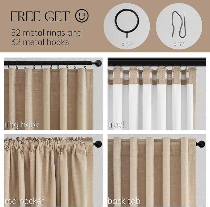Topfinel 94 Inch Long Blackout Curtains for Bedroom Living Room Linen Textured Farmhouse Room Darkening/Thermal/Noise Reduction Window Treatment Drapes with Hooks 2 Panels, Camel Taupe
