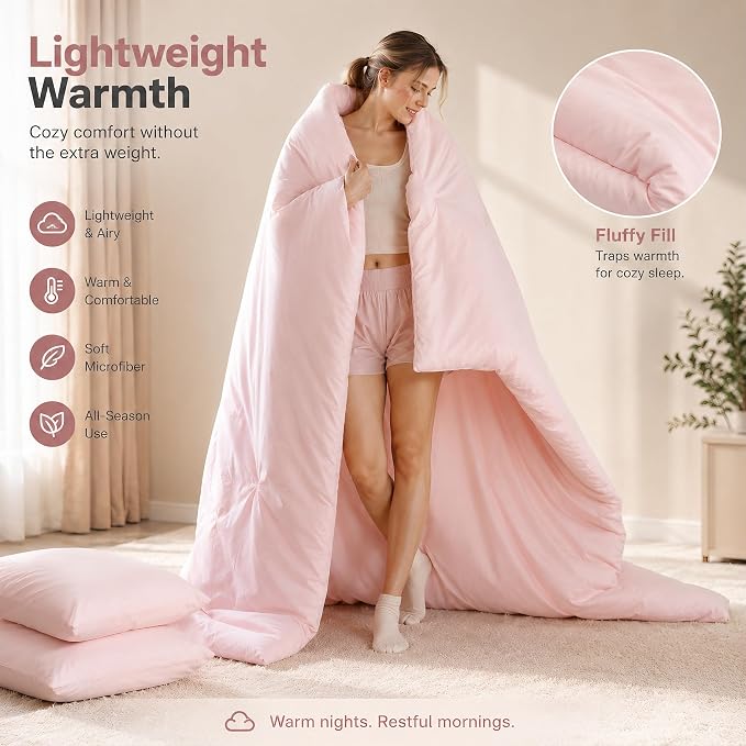weigelia Pink Comforter Set Full Size, All Season Lightweight Bedding Set | Soft Microfiber Full Comforter Set, Machine Washable, Blush Pink Solid Color Bed Set (1 Comforter, 2 Pillowcase)