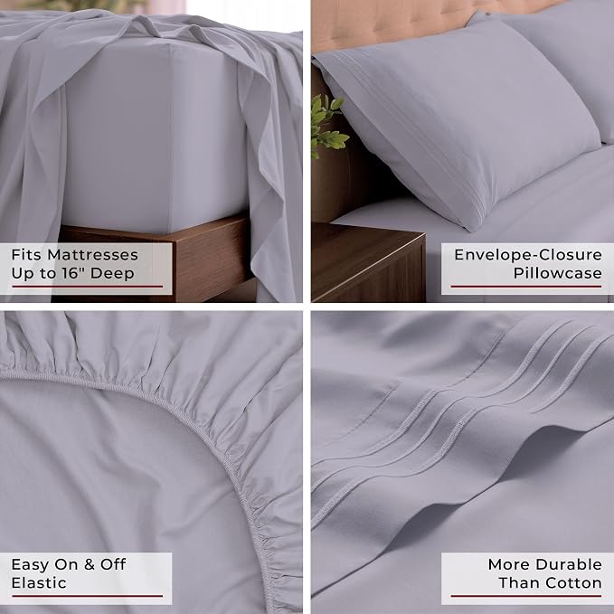 Mellanni Iconic 4-Piece, Ultra Soft Sheet Set (California King, Lavender) | 10M+ Sleepers. Lab-tested: Sleeps Cool, Stays Bright, Strong, Smooth. Good Housekeeping Best Bedding, 7 yrs running.