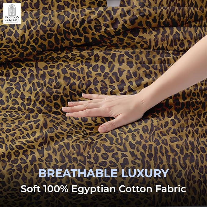Kotton Culture 3 Pc Duvet Cover Set Queen Size/Full Size - Cotton - Soft Premium Durable Cheetah Animal Print Comforter Cover - Zipper Closure & 7 Corner Ties- (Leopard, 90" X 90")