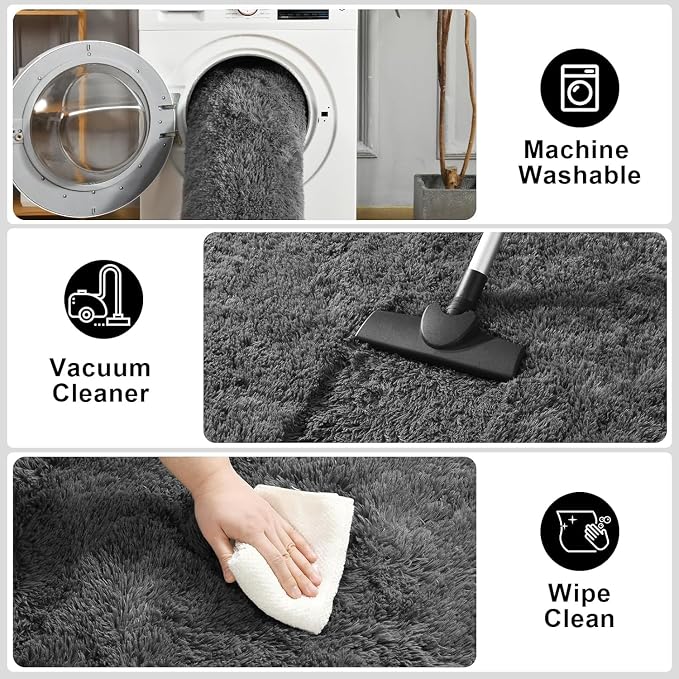 Fluffy Shaggy Small Area Rug, Dark Grey 2x4 Runner Rugs for Bedside Christmas Decor, Mini Fuzzy Plush Throw Rug, Soft Non-Slip Entryway Shag Catpet for Livingroom Holiday Home Aesthetic