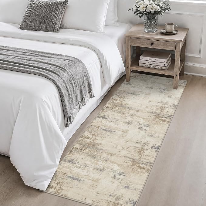 2x6 Washable Runner Rug：Modern Abstract Soft Carpet Beige Brown | For Hallway, Bedroom, Kitchen, Laundry, Bathroom,Door Mat,Modern Abstract,Machine washable,Non-Slip,Stain Resistant,Indoor