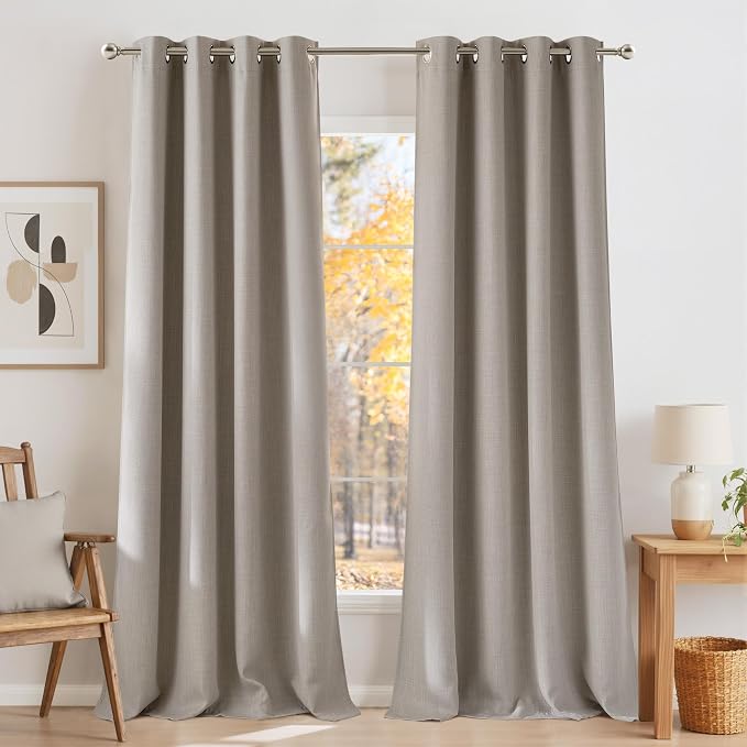 NICETOWN Faux Linen Angora Blackout Curtains 84 inches Long for Living Room | Privacy Panels, for Bedroom, Modern Farmhouse Style, Easy Care, Grommet Top, 2 Panels, W52 by L84