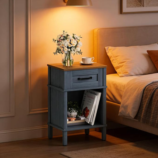 Blue Nightstand,Small Night Stand, Farmhouse Night Stands with drawers | Blue End Table Living Room,Wooden Night Stand,Blue Bedside Table,Wooden Nightstand,Farmhouse Side Table with Drawer LET512LR