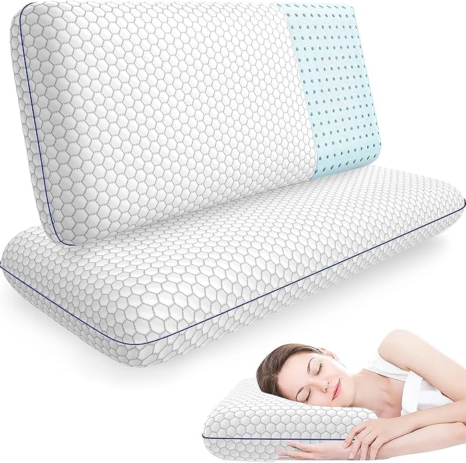 CushyOasis Memory Foam Pillows for Side, Back and Stomach Sleepers, Set of 2, Bed Pillow with Washable Cover and Breathable Mesh, Bed Pillow for Sleeping (Grey，King Size) | Ergonomic Supportive Memory Foam for Head, Neck & Shoulders, Breathable Washabl...