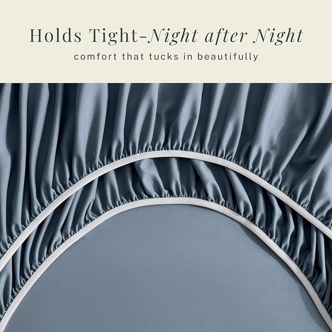 Hearth & Harbor Bed Sheets, Luxury Soft 6 Piece Bed Sheet Set Extra Deep Pocket Fitted Sheets Fits Mattress up to 21", Double Brushed Bedding Sheets & Pillowcases, Split King, Soft Blue