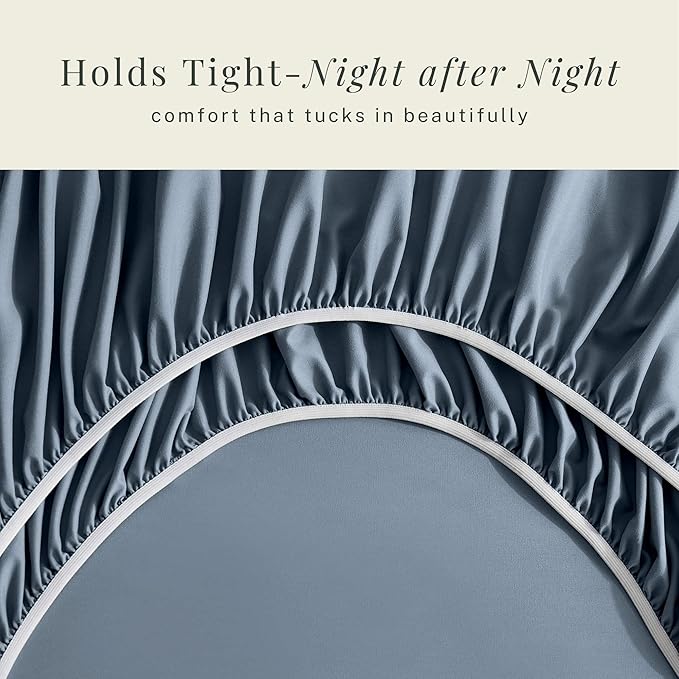 Hearth & Harbor Bed Sheets, Luxury Soft 6 Piece Bed Sheet Set Extra Deep Pocket Fitted Sheets Fits Mattress up to 21", Double Brushed Bedding Sheets & Pillowcases, Cal King, Soft Blue