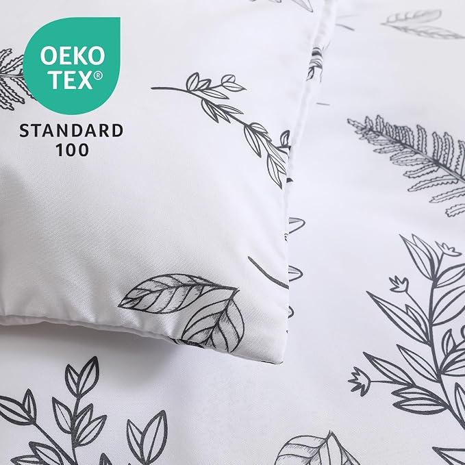 MUXHOMO Duvet Cover Twin/Twin XL Size Set, Reversible Floral White Duvet Cover with Zipper Closure, 2 Pieces Botanical Patterns Soft Microfiber Bedding Set with 4 Ties (68"x90", 1 Pillow Case)