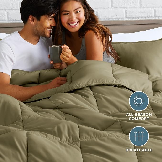 Bare Home Comforter Set - 1800 Ultra Soft (Oversized King, Olive) | All-Season, Breathable, Hypoallergenic, Premium 1800, Warm, Cozy