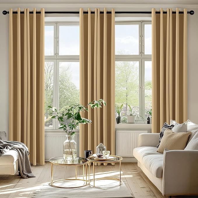 MIULEE Blackout Curtains for Bedroom 2 Panels 40 x 72 Inch Long Gold | Thermal Insulated, Living Room Darkening Grommet Drapes, Noise Reducing, Light Blocking Window Treatments