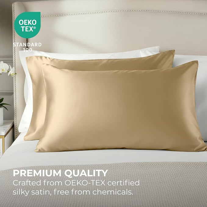 Satin Pillowcase 2 Pack - Queen Size (20"x30", Ivory) - Silky Pillow Cases for Hair and Skin - Satin Pillow Covers with Envelope Closure - Extra Soft Premium Microfiber
