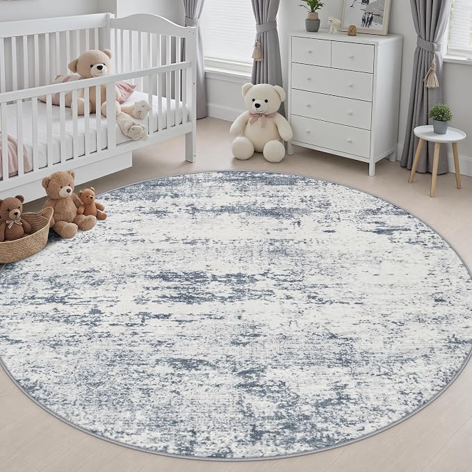 Round Area Rug Living Room: 8 ft Modern Washable Indoor Carpet | For Bedroom Dining Room Farmhouse Nursery Hallway Office,Modern Abstract,Machine washable,Non-Slip,Stain Resistant,Indoor