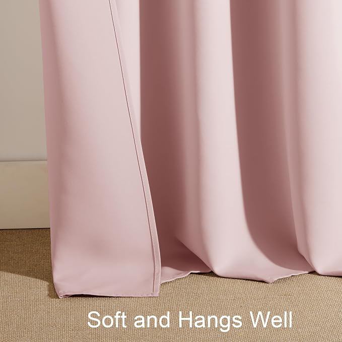 PONY DANCE Blush Pink Blackout Curtains 72 inch Length, Room Darkening Rod Pocket Lighting Blocking Window Drapes for Bedroom/Living Room(2 Panels Set, Peach Blush, 42 inches Wide)