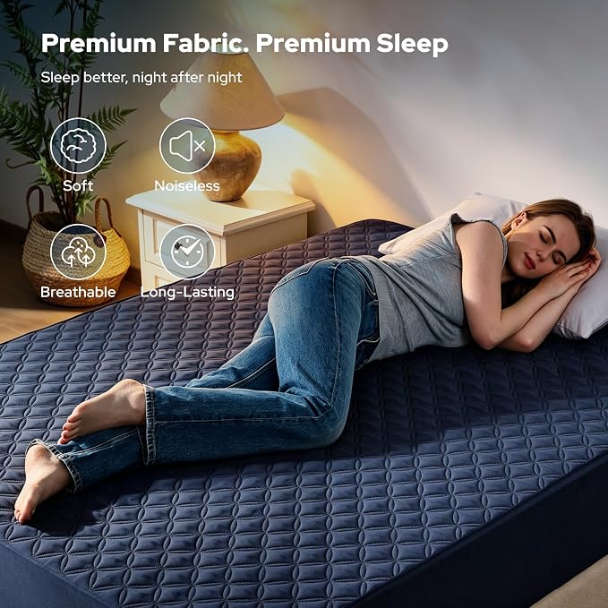 BEDLORE Waterproof California King Mattress Protector, Deep Pocket Fit | Soft Noiseless Breathable Bed Mattress Cover Pad, Fits 6-18 Inch Deep Mattresses, Ideal for Home, Bedroom, Hotel, Navy Blue