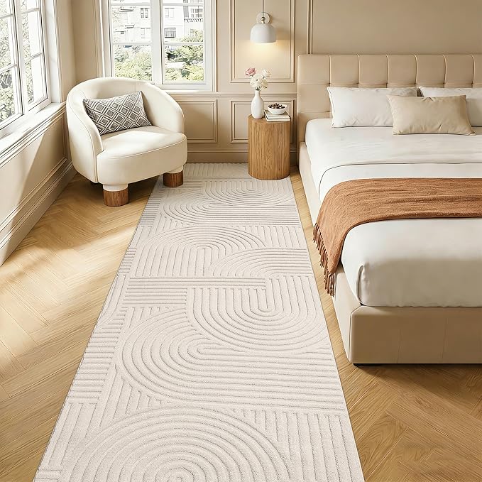 Pauwer 3x10 Area Rugs for Living Room, Modern Non Slip Washable Rug, Beige | Arch Pattern, Soft Fluffy, Neutral, Boho Accent, Solid Color Floor Carpet, For Kids Room Dining Room Nursery Entryway