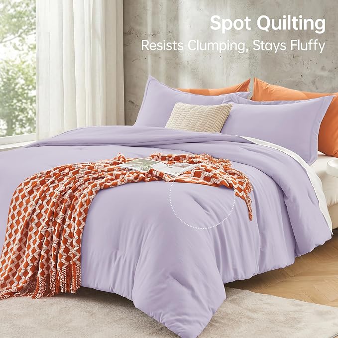 Full Comforter Sets, All Season Ultra Soft Down Alternative Bedding - 3 Piece Lightweight Bed Set Includes 1 Comforter (82"x86") and 2 Pillow Shams (20"x26"), Lavender